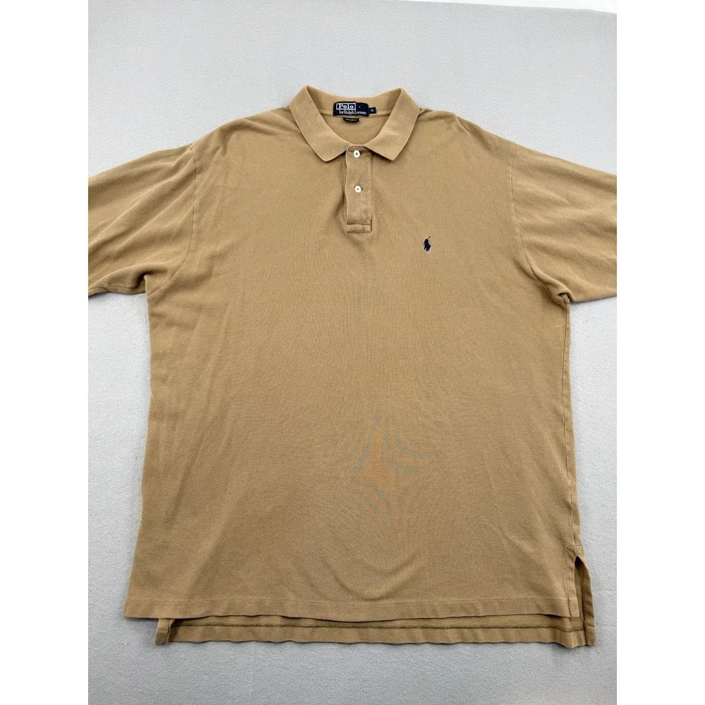 Polo Ralph Lauren Mens XL Tan Khaki Cotton Short Sleeve Pique Polo Shirt Classic